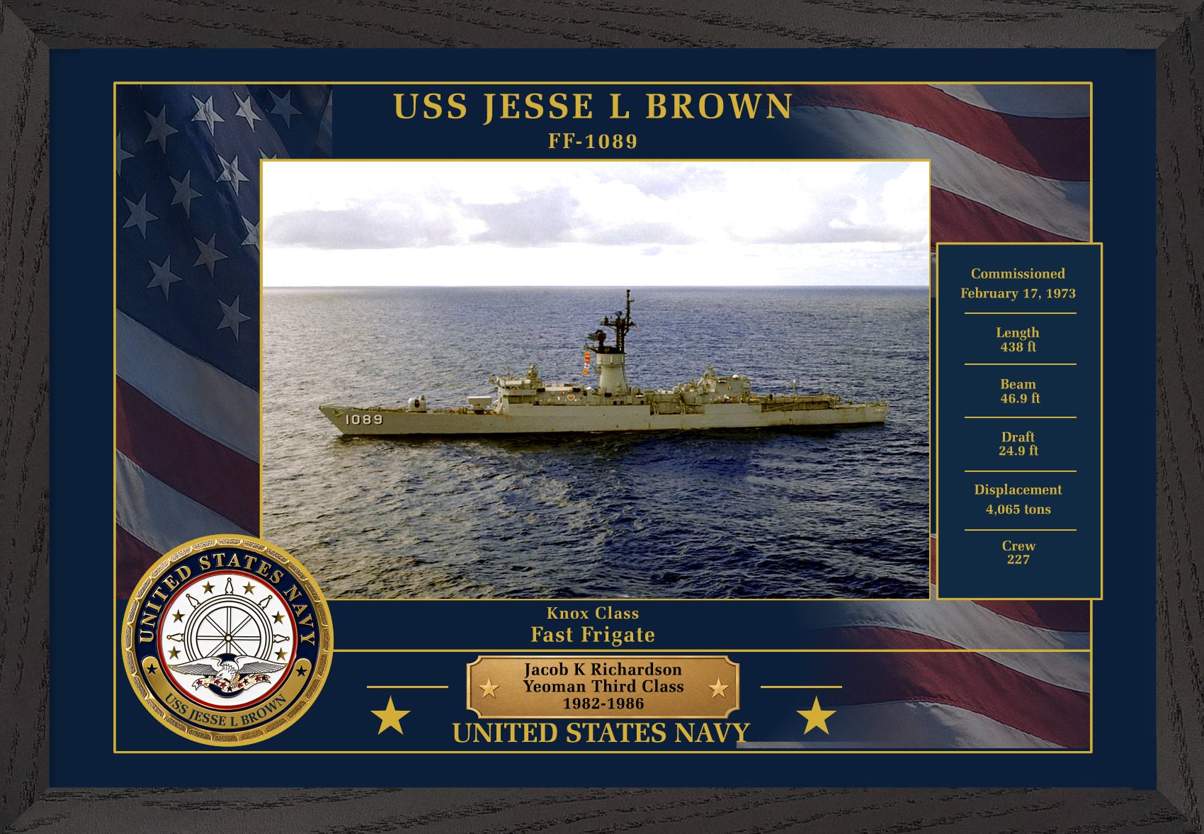 USS Jesse L Brown FF-1089 Framed Patriotic Photo