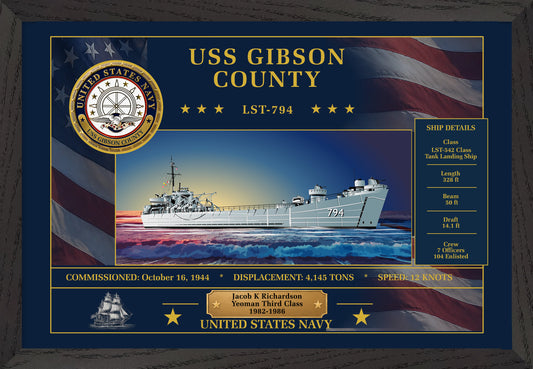 USS Gibson County LST-794 Framed Patriotic Art