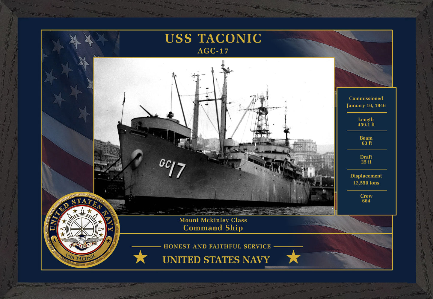 USS Taconic AGC-17 Framed Patriotic Photo