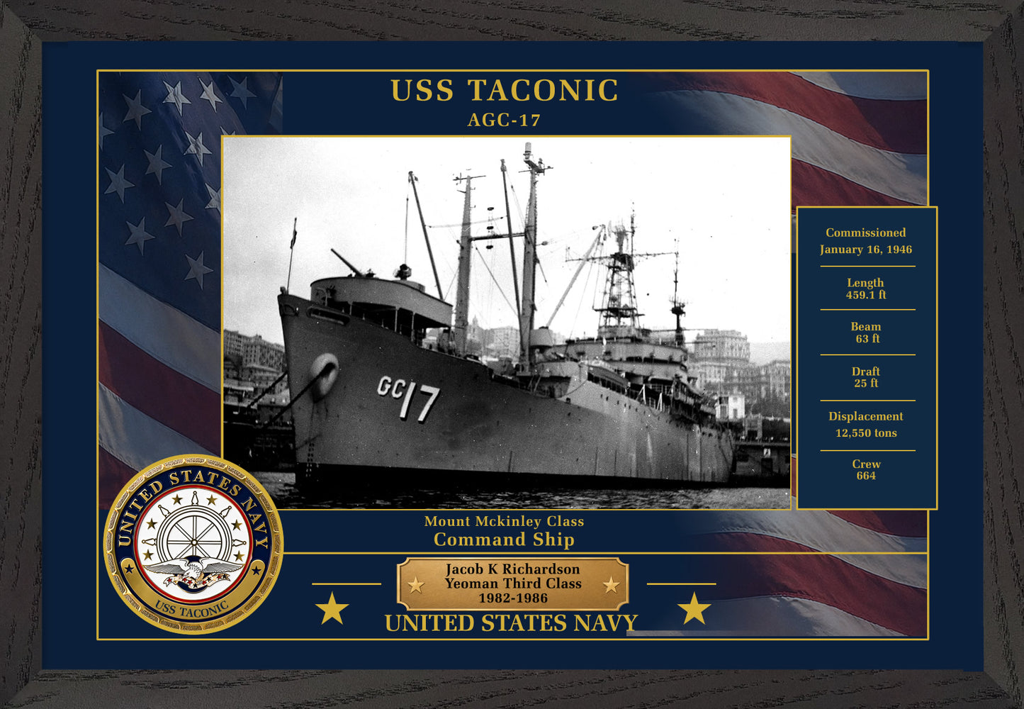 USS Taconic AGC-17 Framed Patriotic Photo