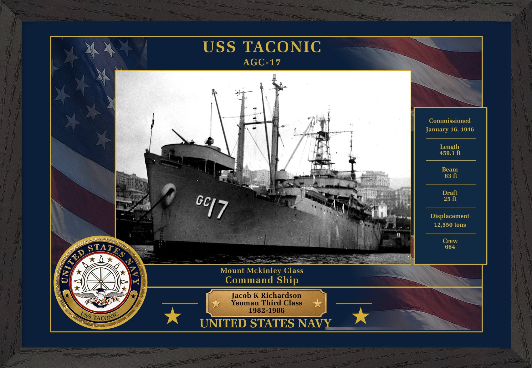 USS Taconic AGC-17 Framed Patriotic Photo