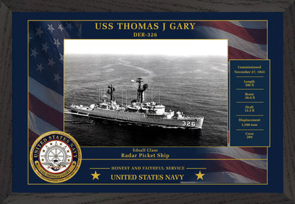 USS Thomas J Gary DER-326 Framed Patriotic Photo