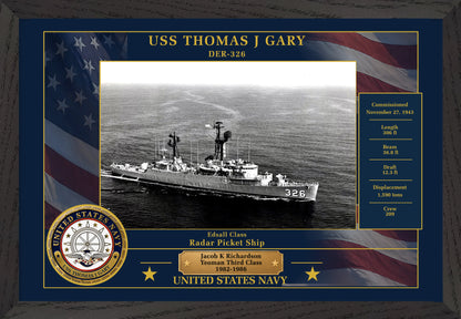 USS Thomas J Gary DER-326 Framed Patriotic Photo