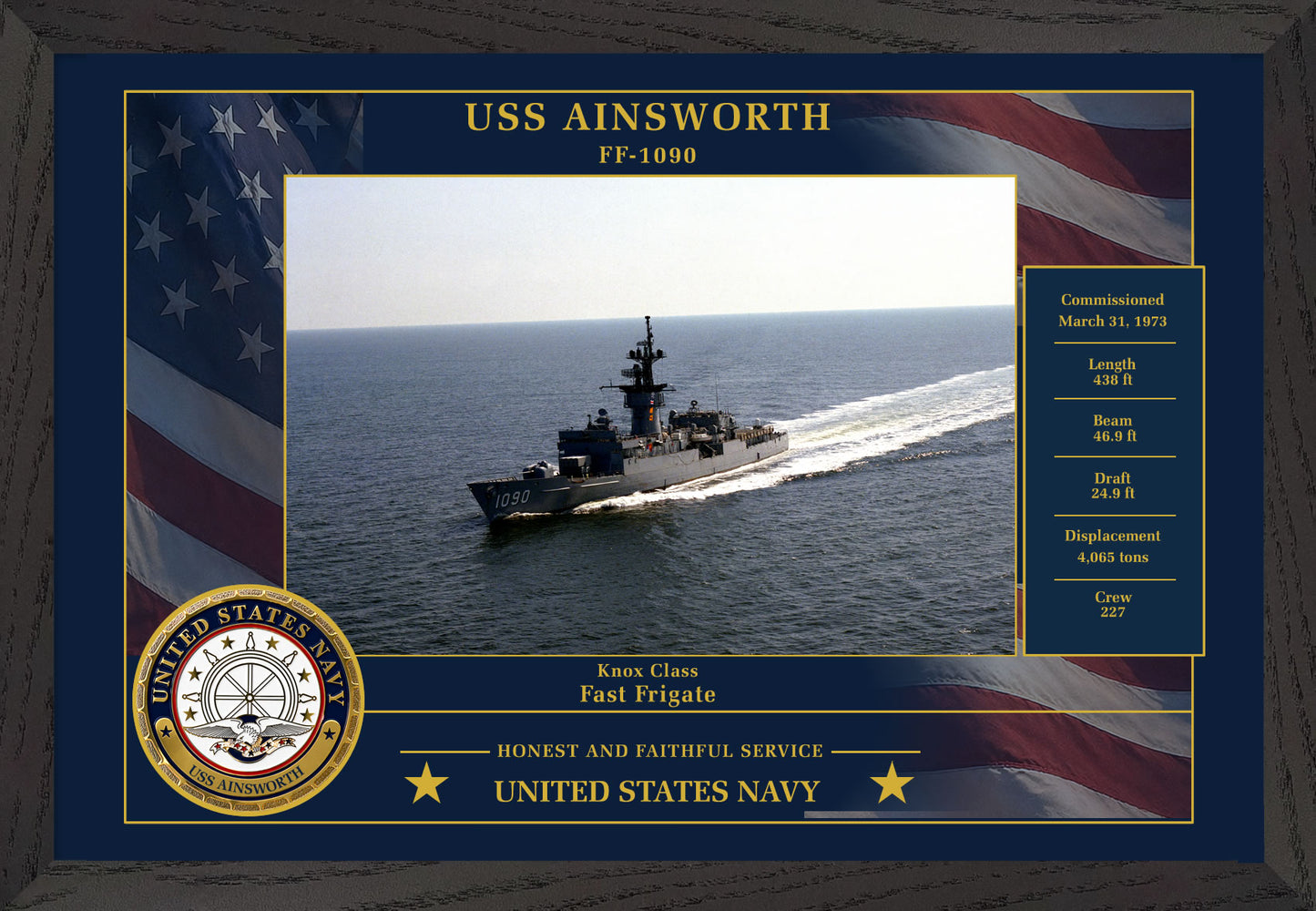 USS Ainsworth FF-1090 Framed Patriotic Photo