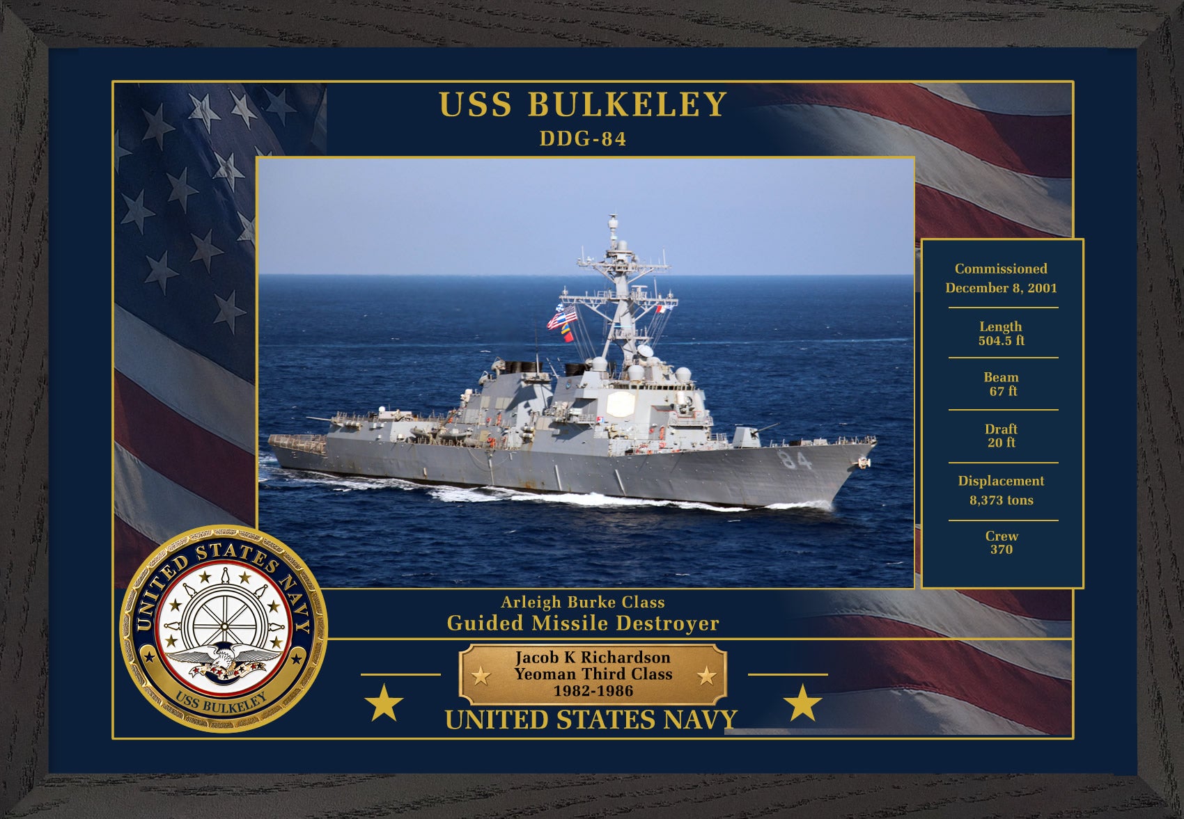 USS Bulkeley DDG-84 Framed Patriotic Photo