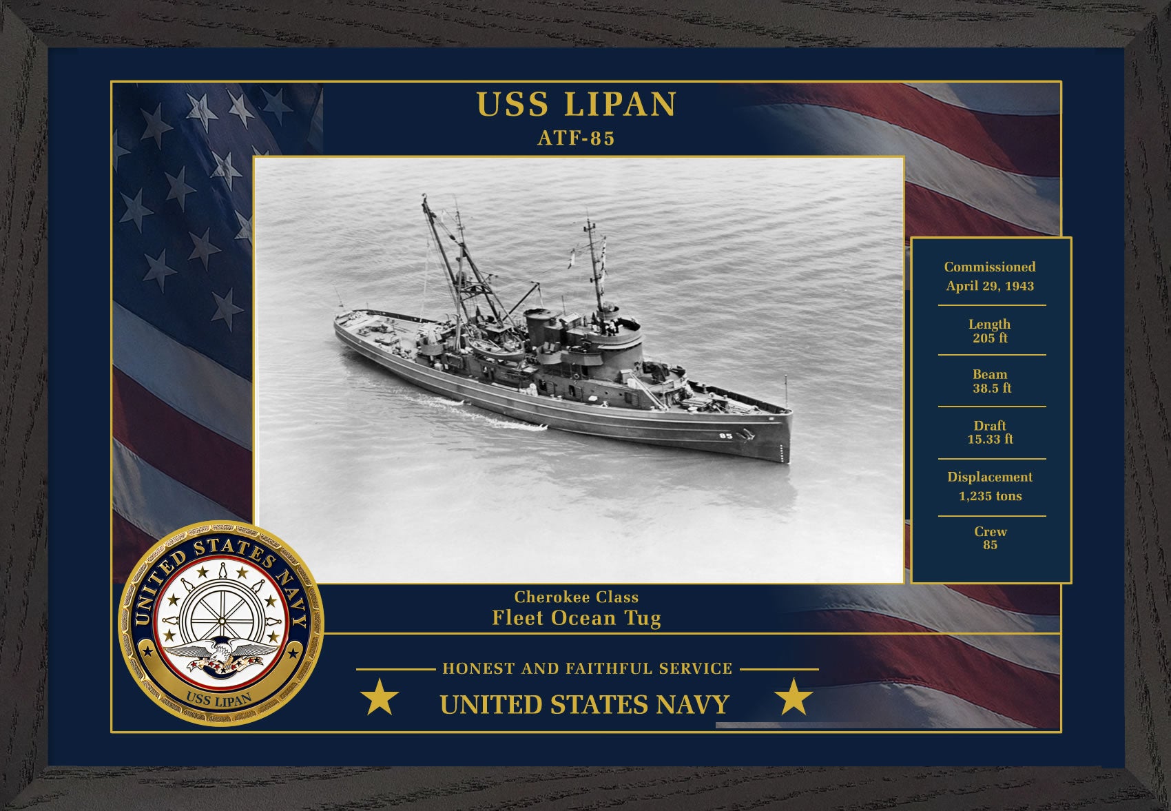 USS Lipan ATF-85 Framed Patriotic Photo