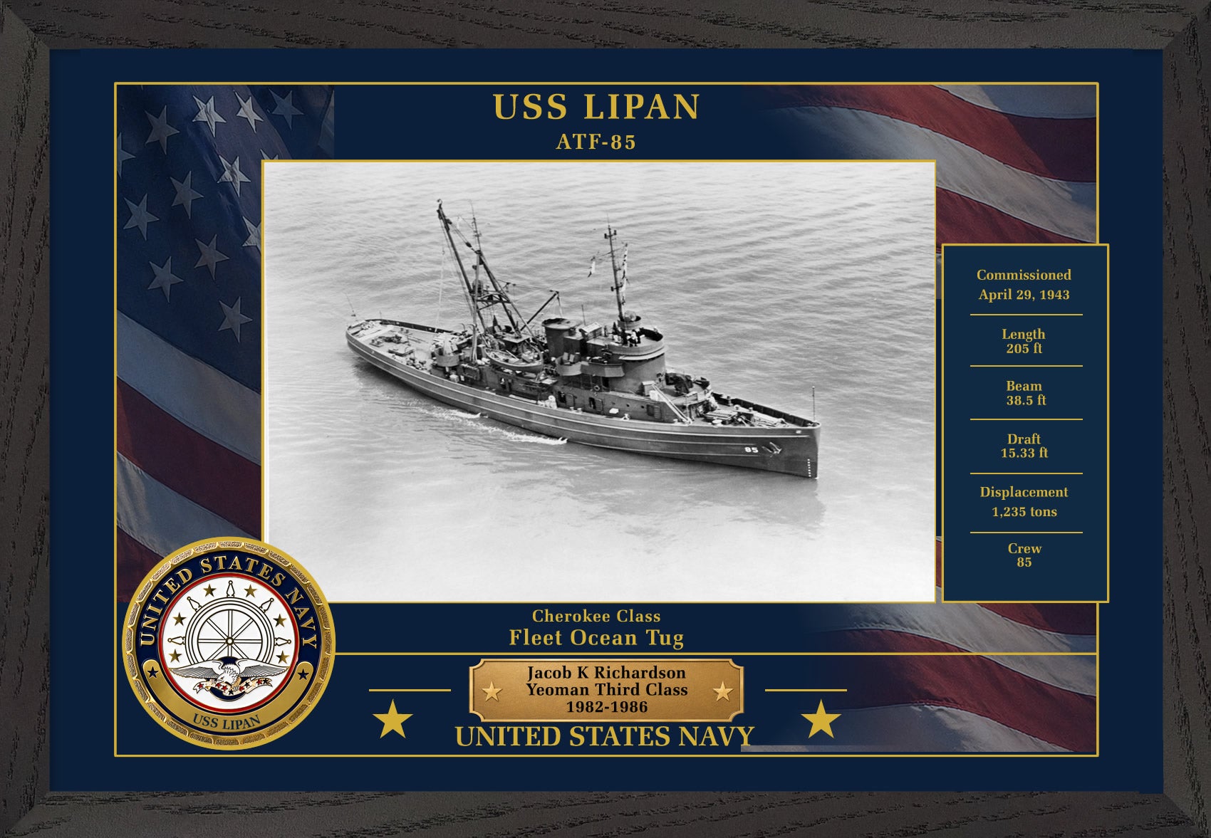 USS Lipan ATF-85 Framed Patriotic Photo