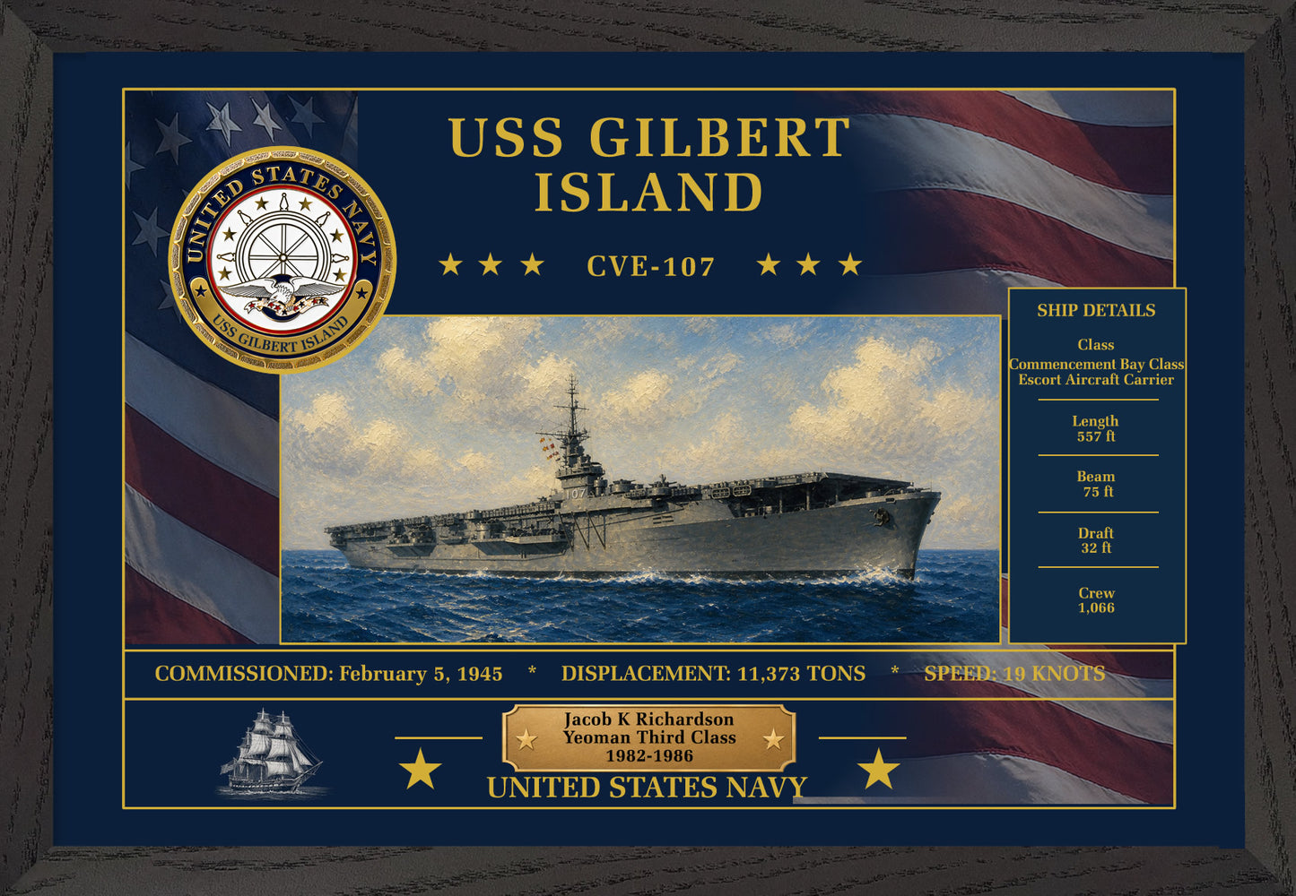 USS Gilbert Island CVE-107 Framed Patriotic Art