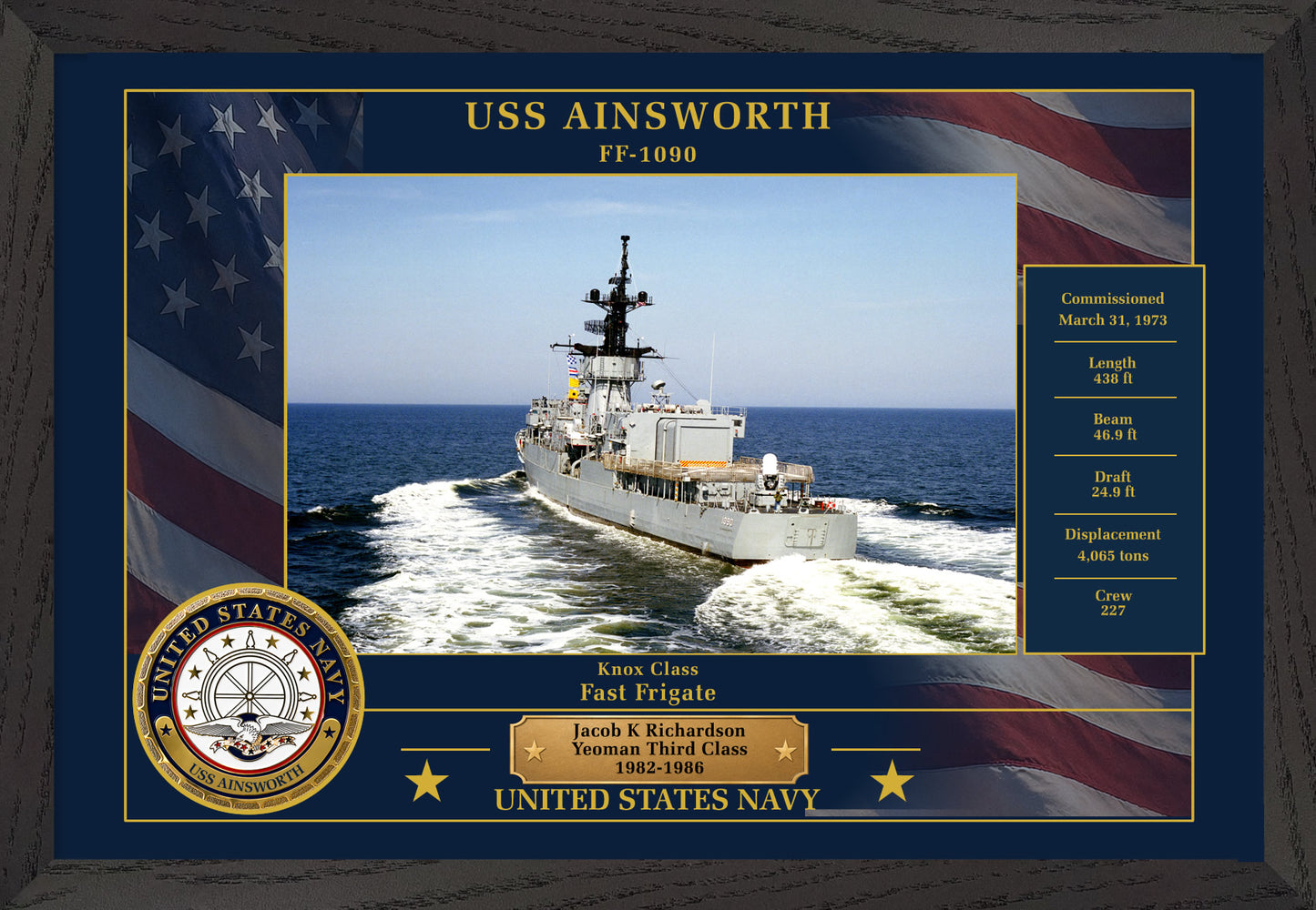USS Ainsworth FF-1090 Framed Patriotic Photo