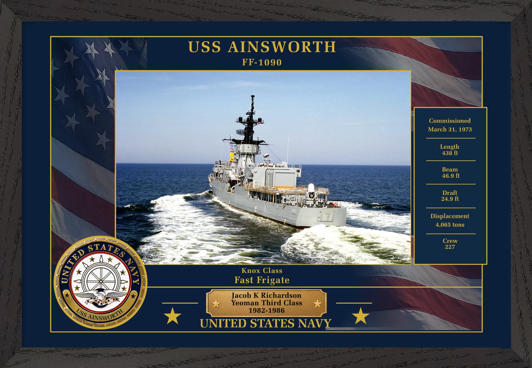USS Ainsworth FF-1090 Framed Patriotic Photo