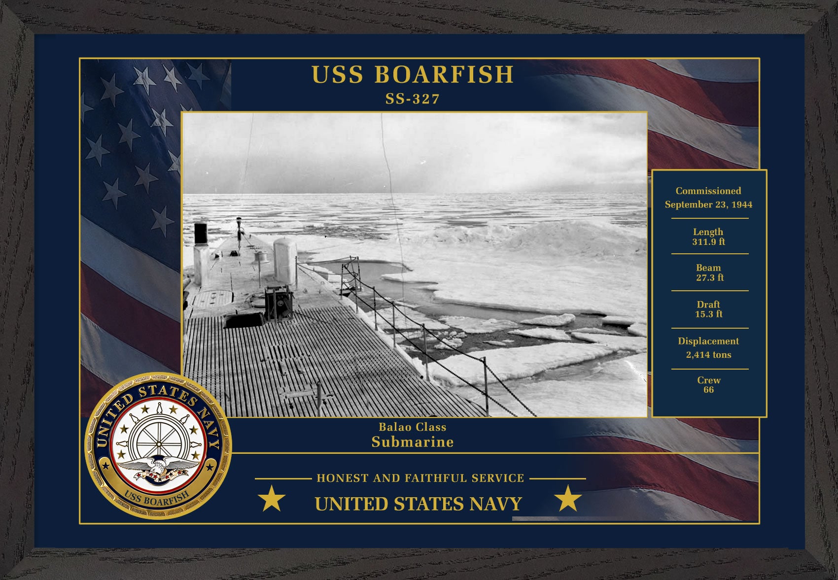 USS Boarfish SS-327 Framed Patriotic Photo