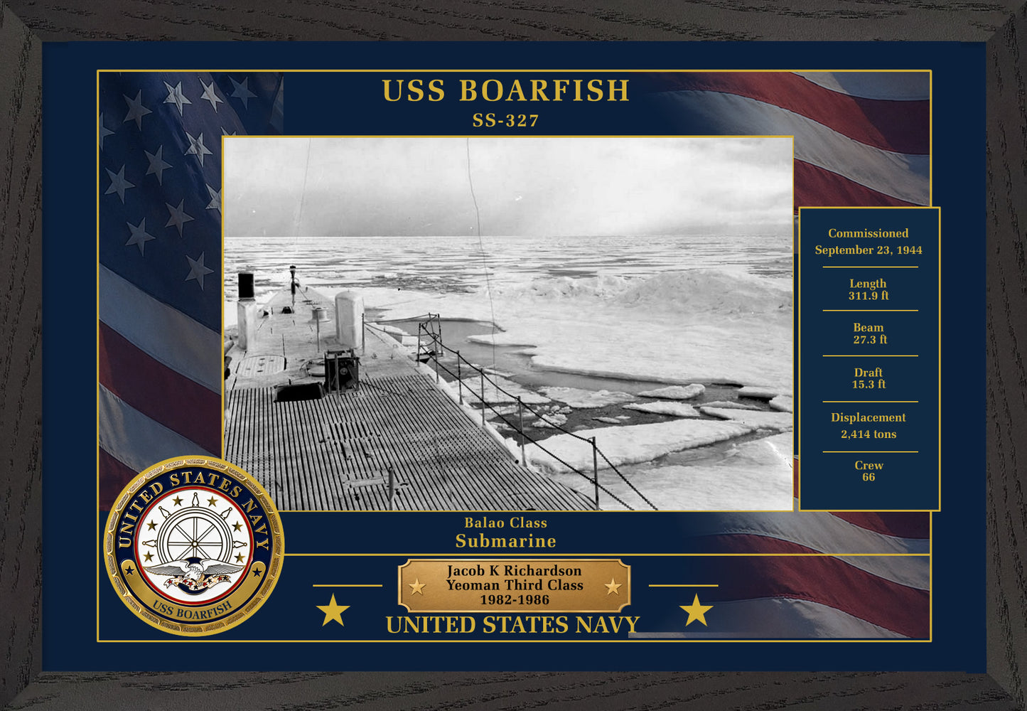 USS Boarfish SS-327 Framed Patriotic Photo