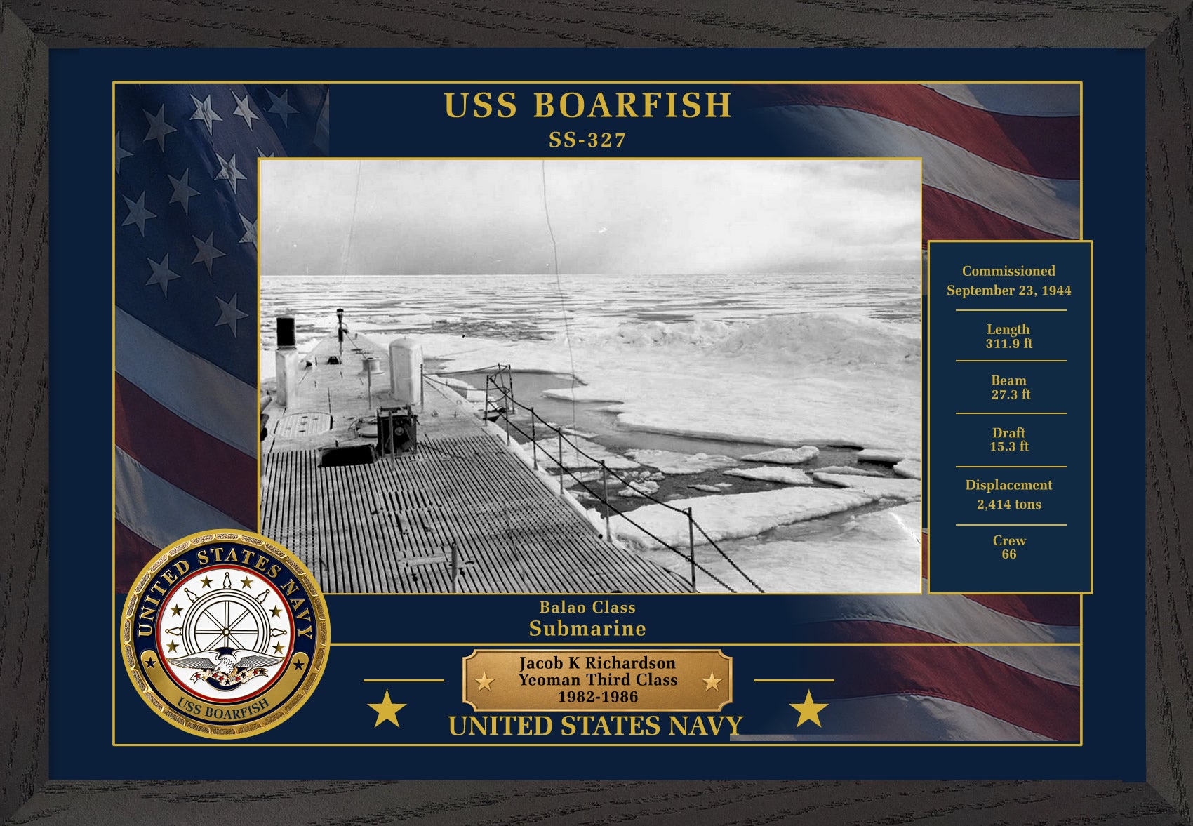 USS Boarfish SS-327 Framed Patriotic Photo