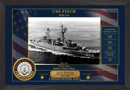USS Finch DER-328 Framed Patriotic Photo