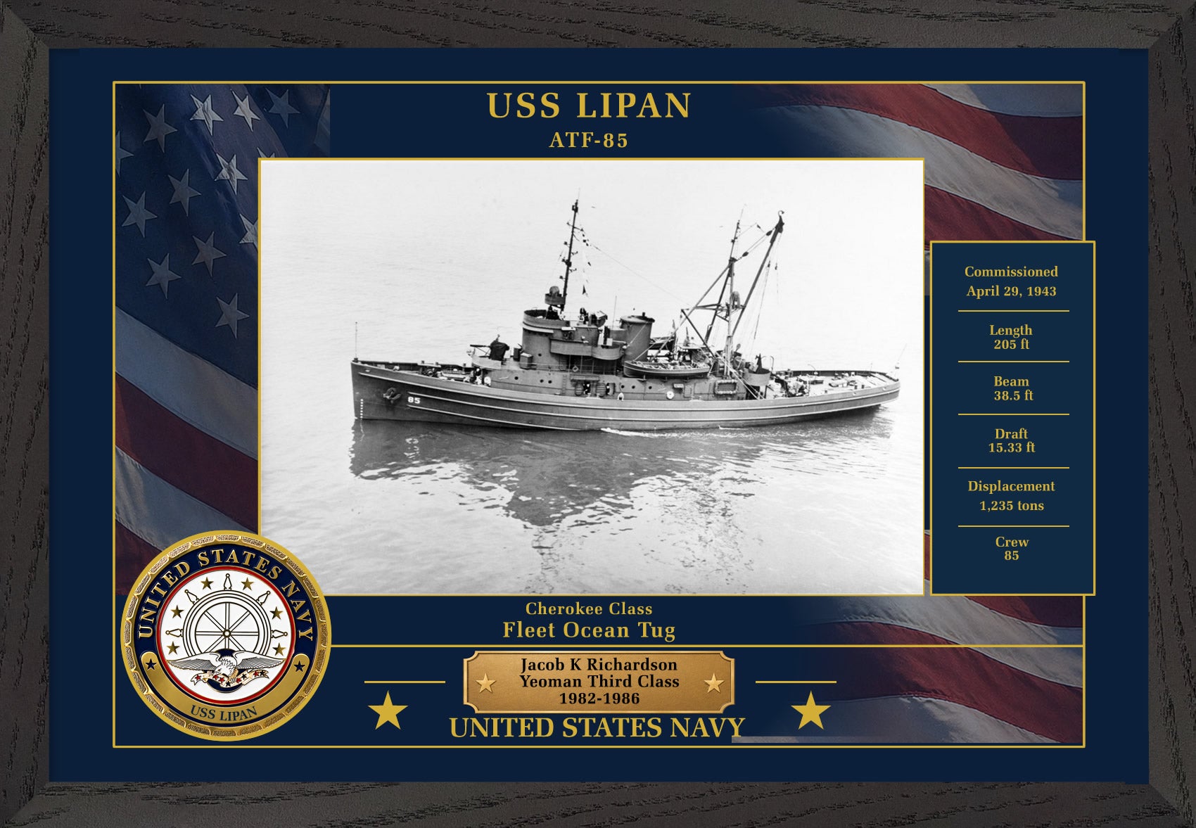 USS Lipan ATF-85 Framed Patriotic Photo