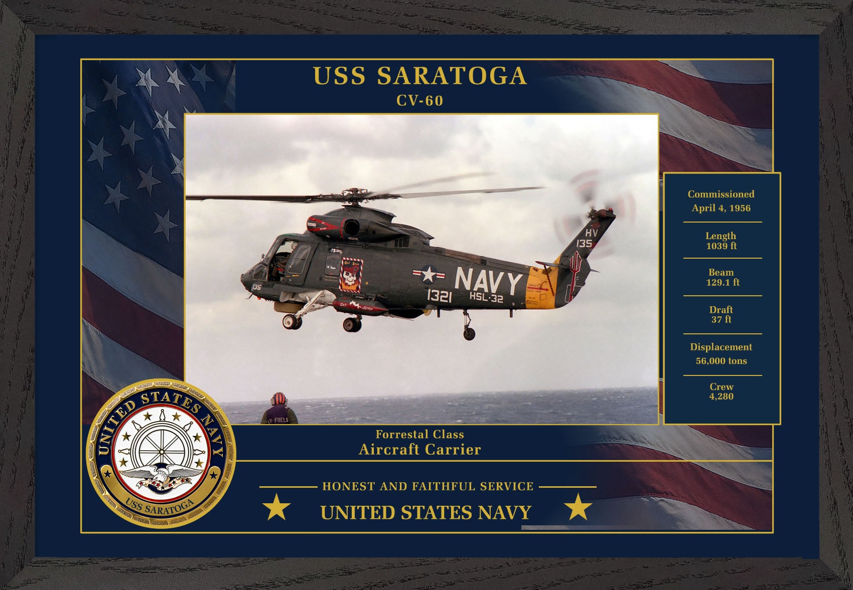 USS Saratoga CV-60 Framed Patriotic Photo