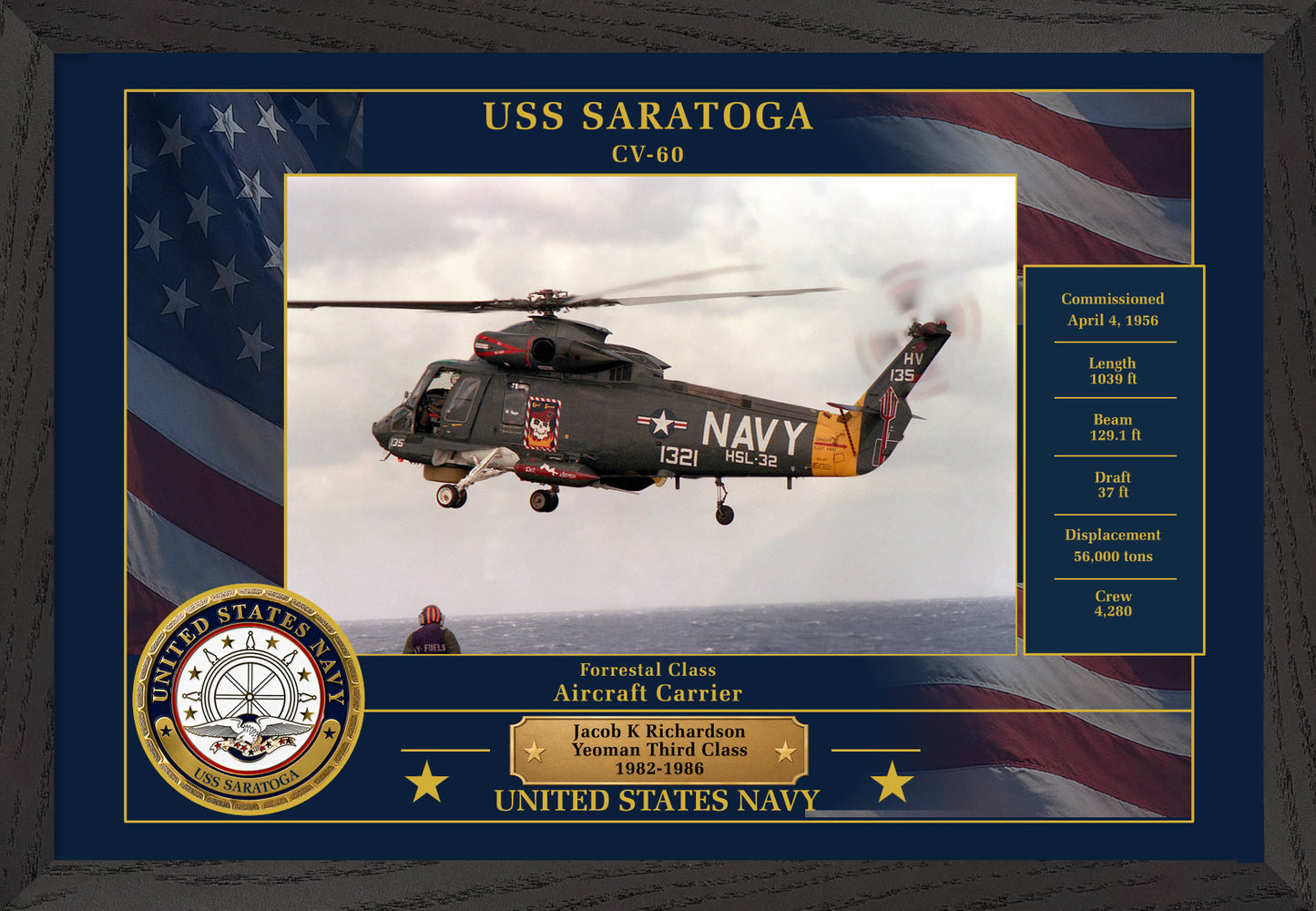 USS Saratoga CV-60 Framed Patriotic Photo