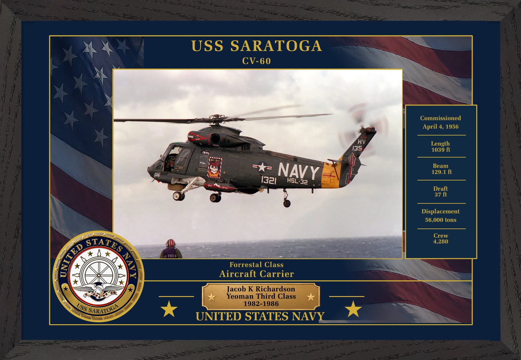 USS Saratoga CV-60 Framed Patriotic Photo