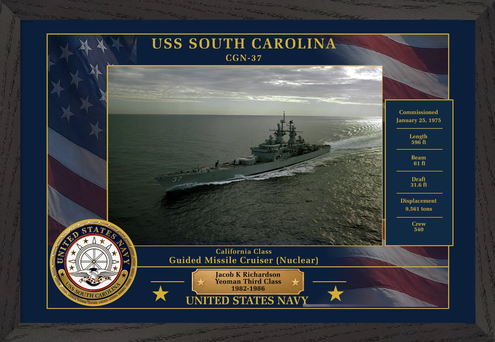 USS South Carolina CGN-37 Framed Patriotic Photo