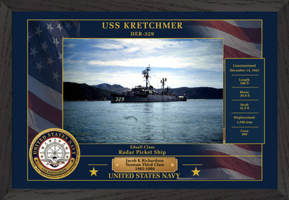 USS Kretchmer DER-329 Framed Patriotic Photo