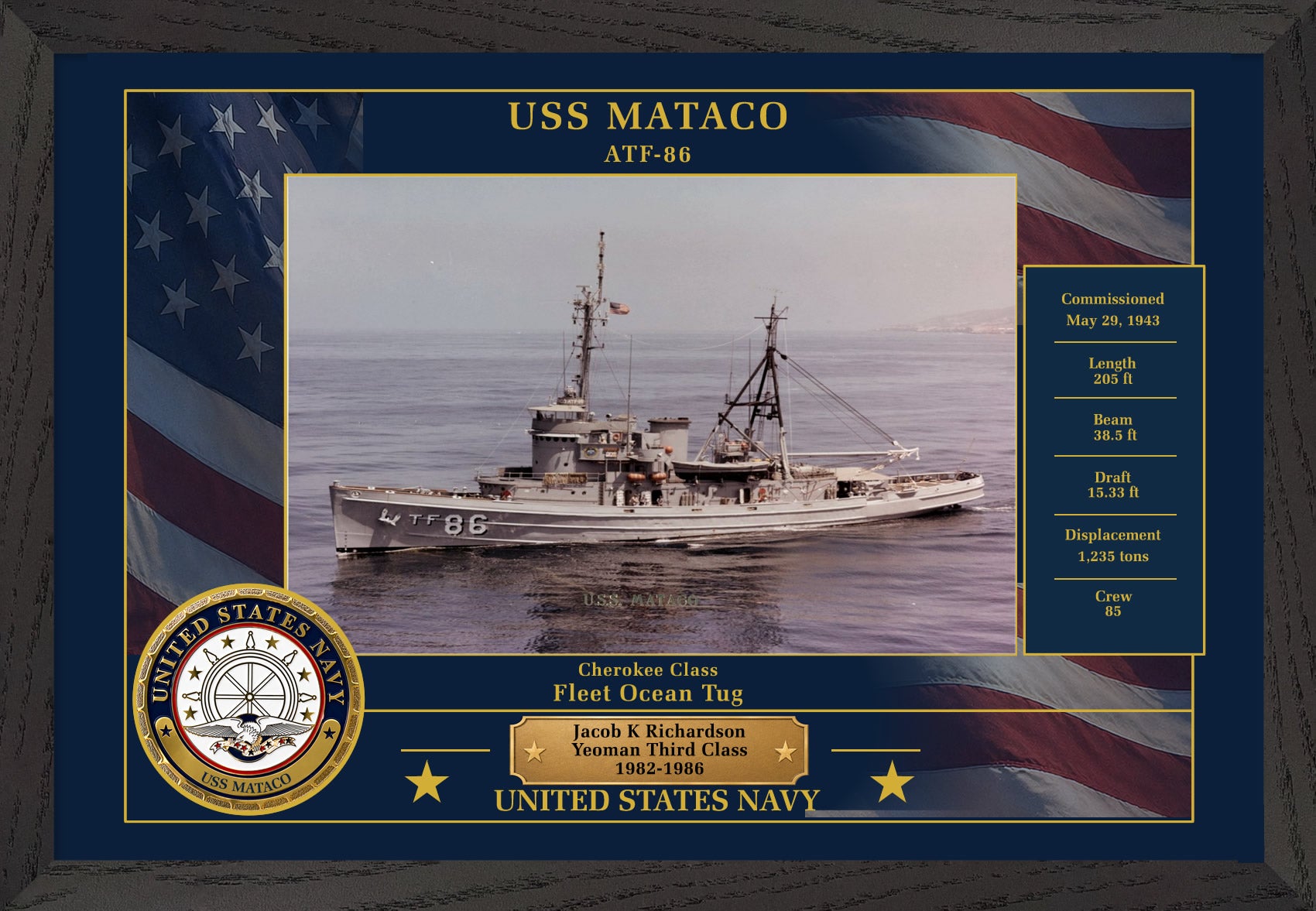 USS Mataco ATF-86 Framed Patriotic Photo