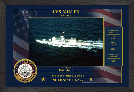 USS Miller FF-1091 Framed Patriotic Photo