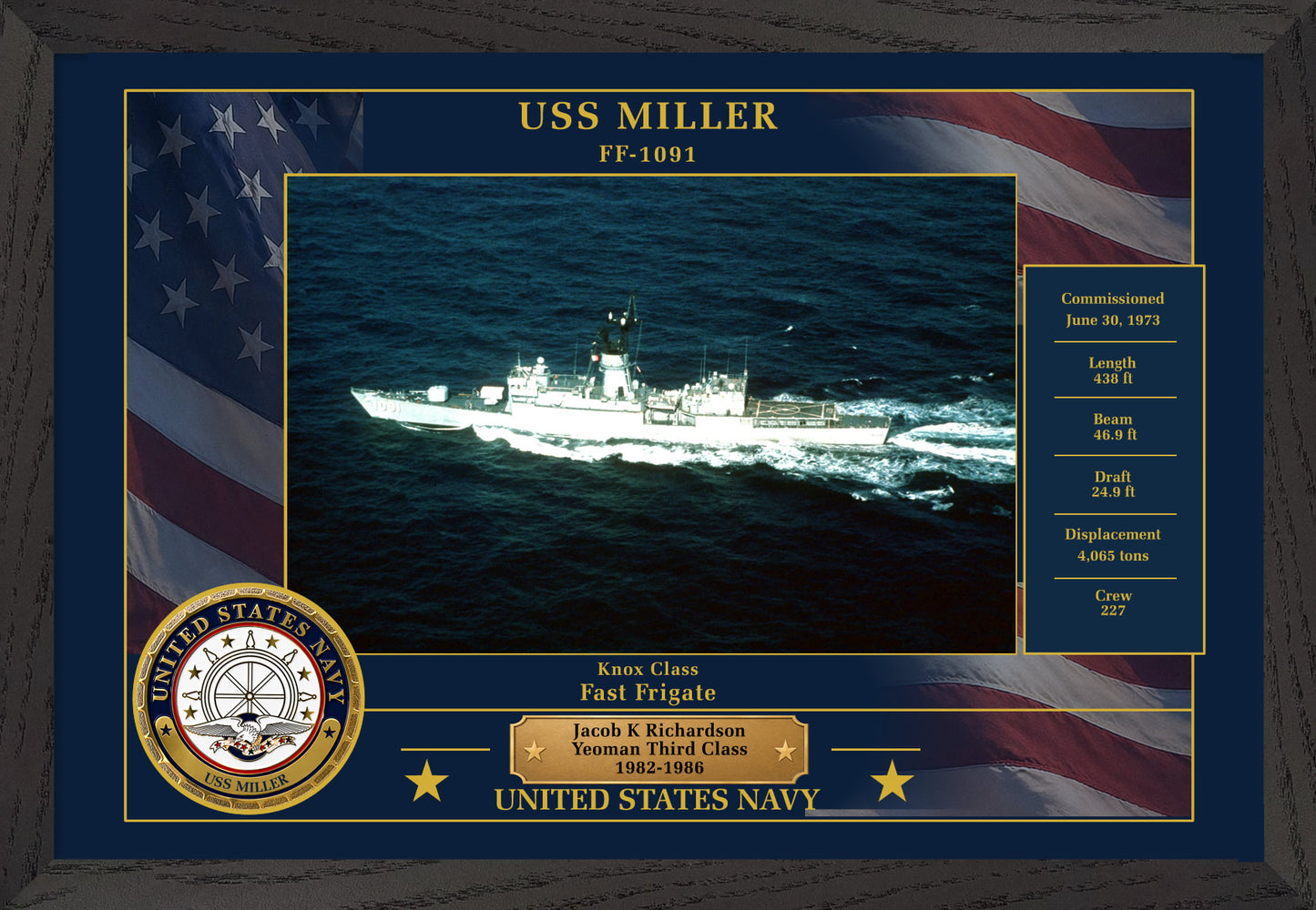USS Miller FF-1091 Framed Patriotic Photo