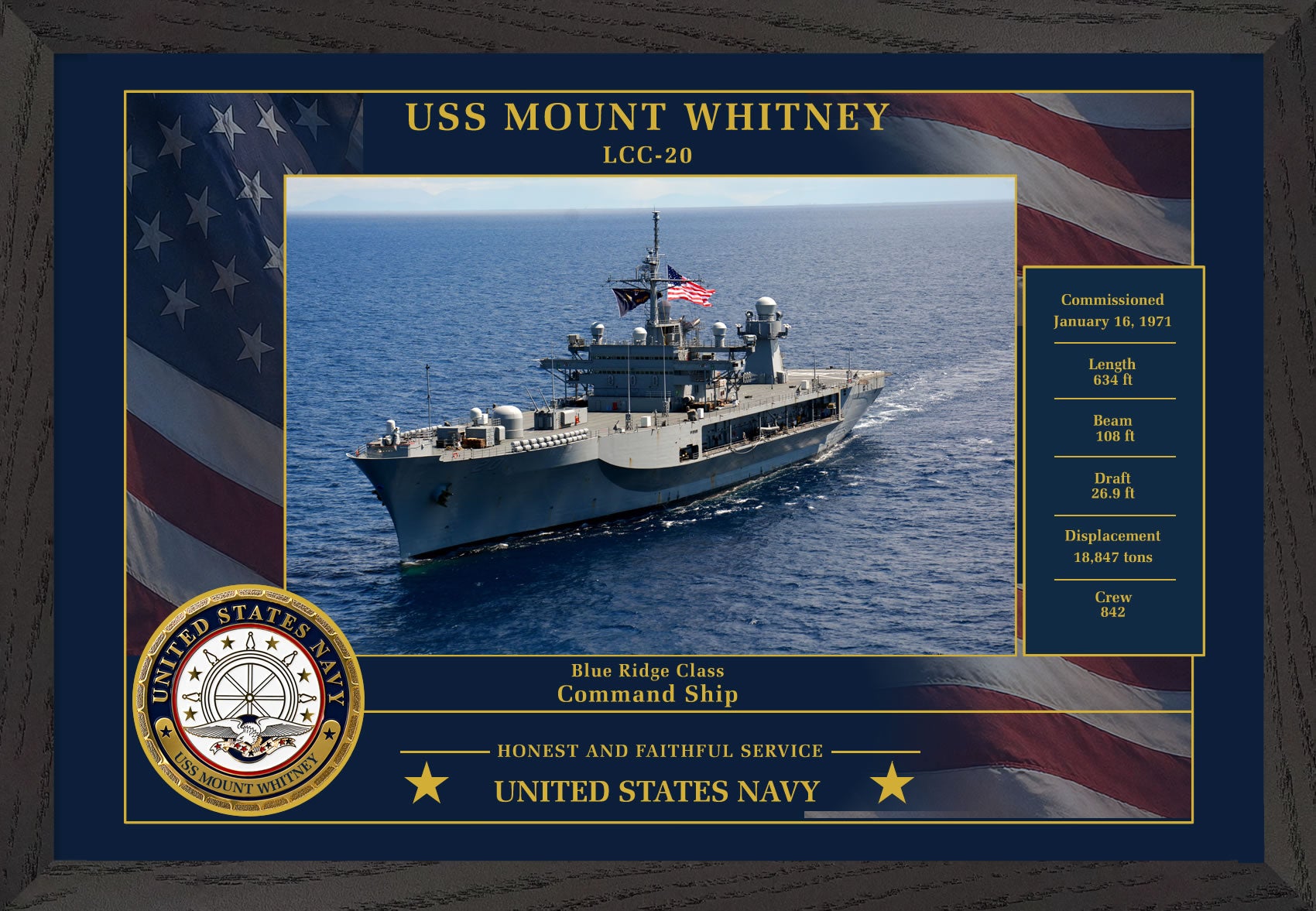 USS Mount Whitney LCC-20 Framed Patriotic Photo