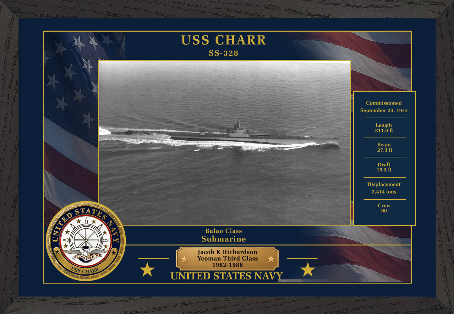 USS Charr SS-328 Framed Patriotic Photo