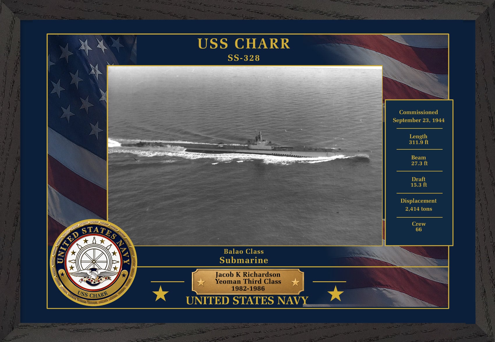 USS Charr SS-328 Framed Patriotic Photo