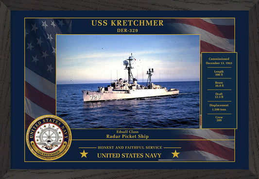 USS Kretchmer DER-329 Framed Patriotic Photo