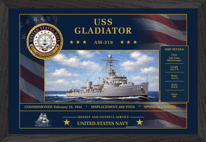 USS Gladiator AM-319 Framed Patriotic Art