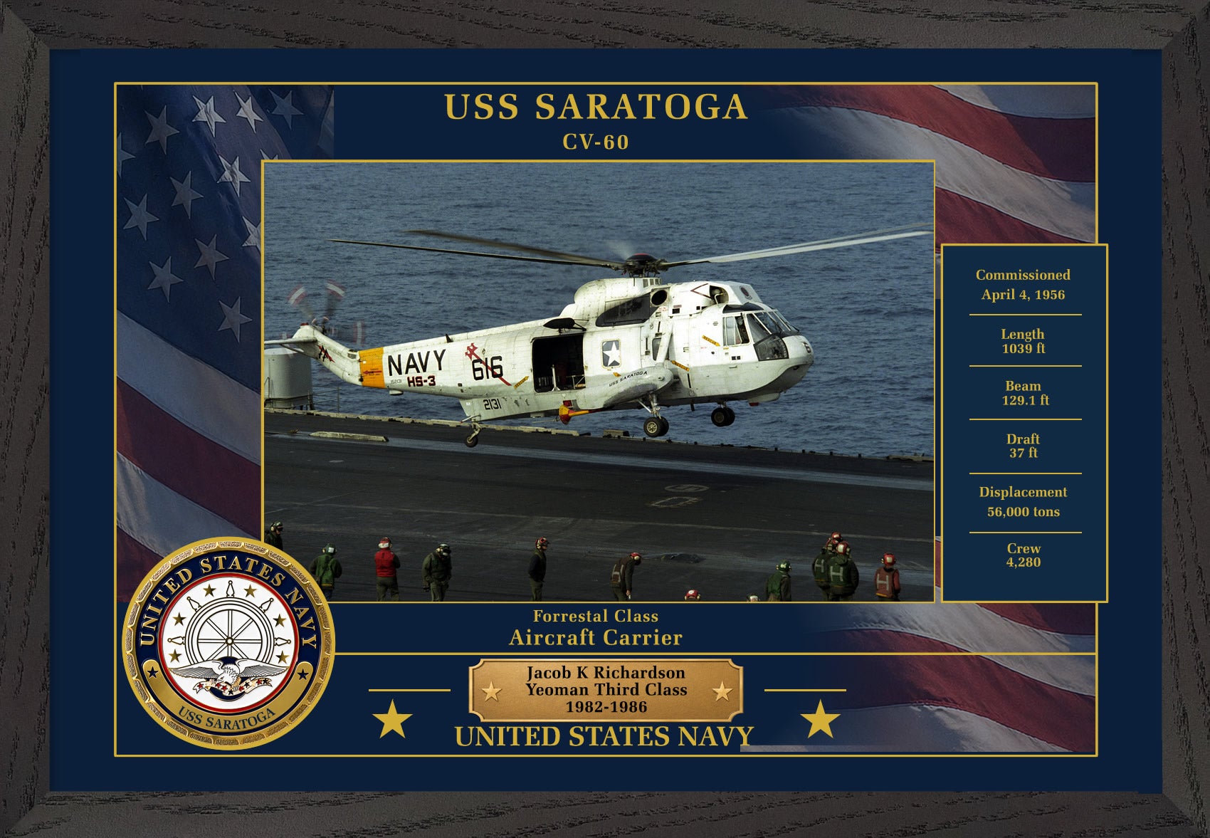 USS Saratoga CV-60 Framed Patriotic Photo