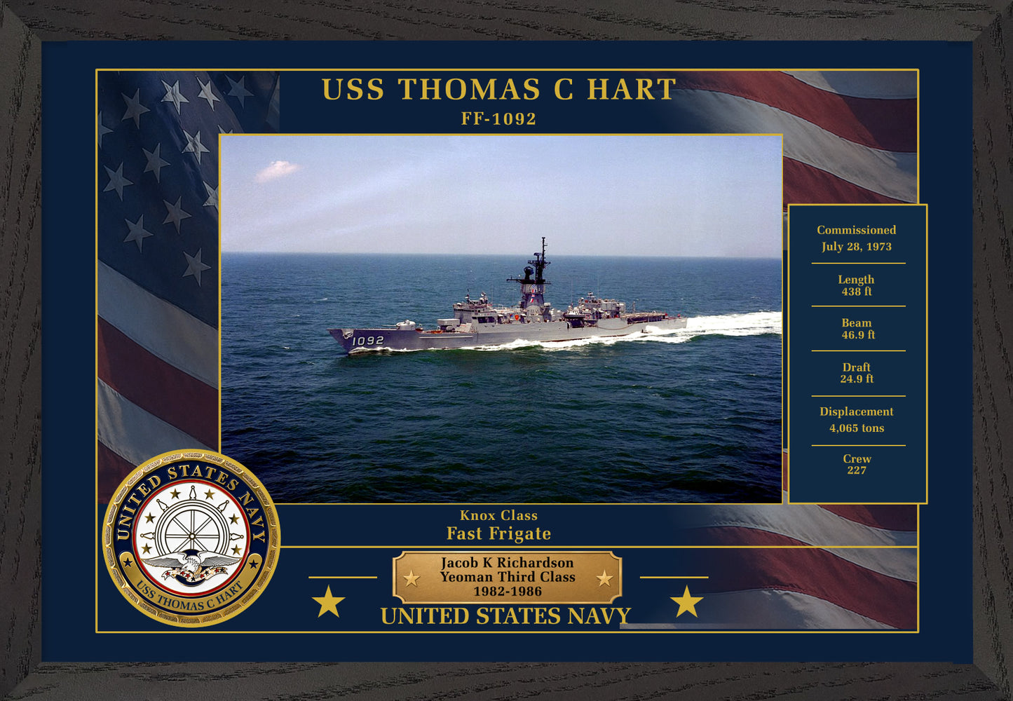 USS Thomas C Hart FF-1092 Framed Patriotic Photo