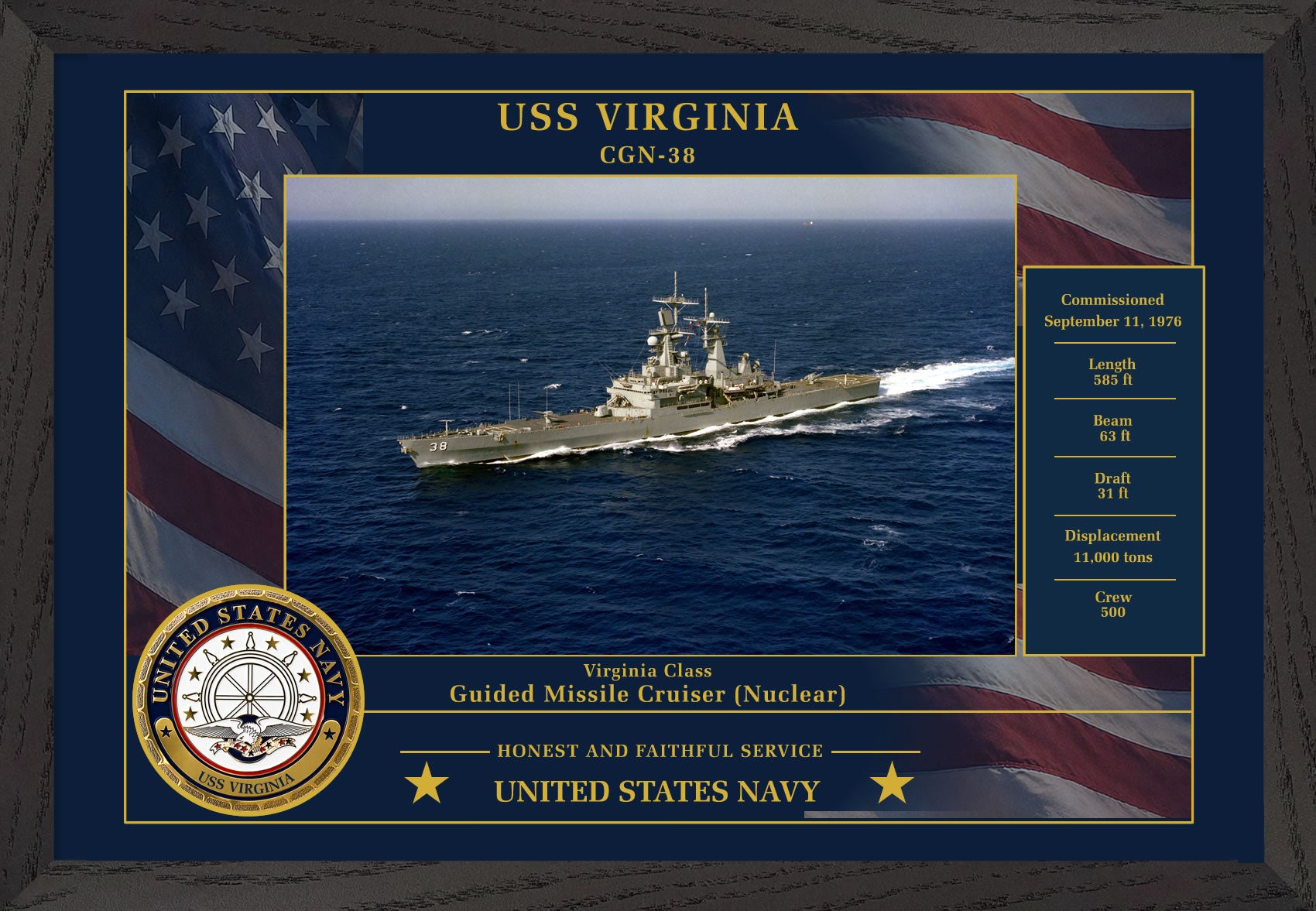 USS Virginia CGN-38 Framed Patriotic Photo