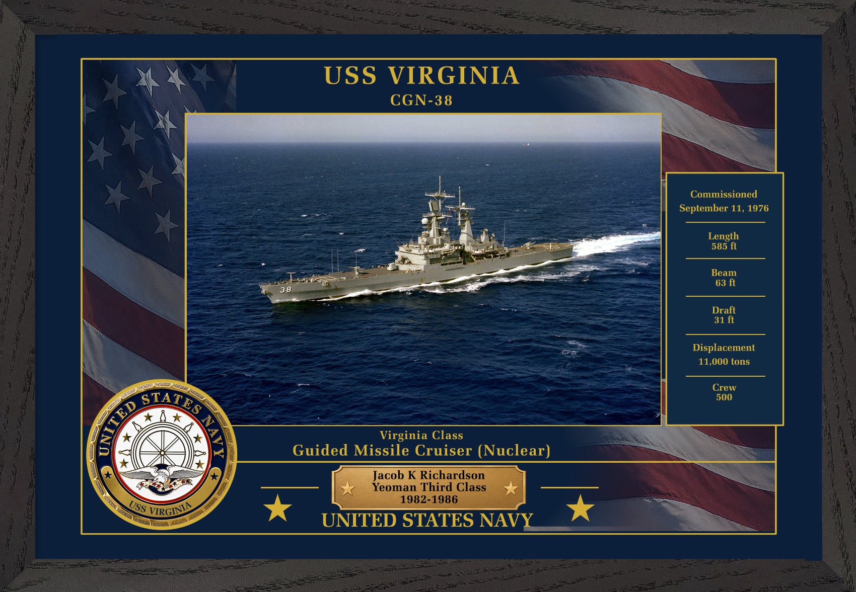 USS Virginia CGN-38 Framed Patriotic Photo