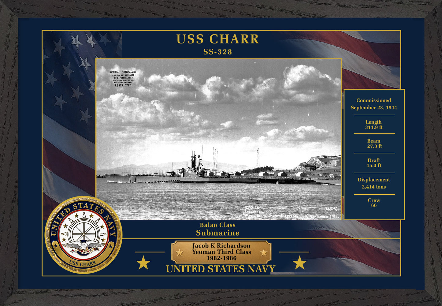 USS Charr SS-328 Framed Patriotic Photo
