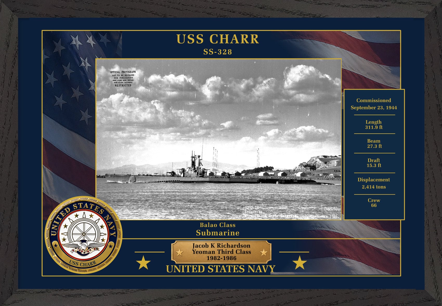 USS Charr SS-328 Framed Patriotic Photo