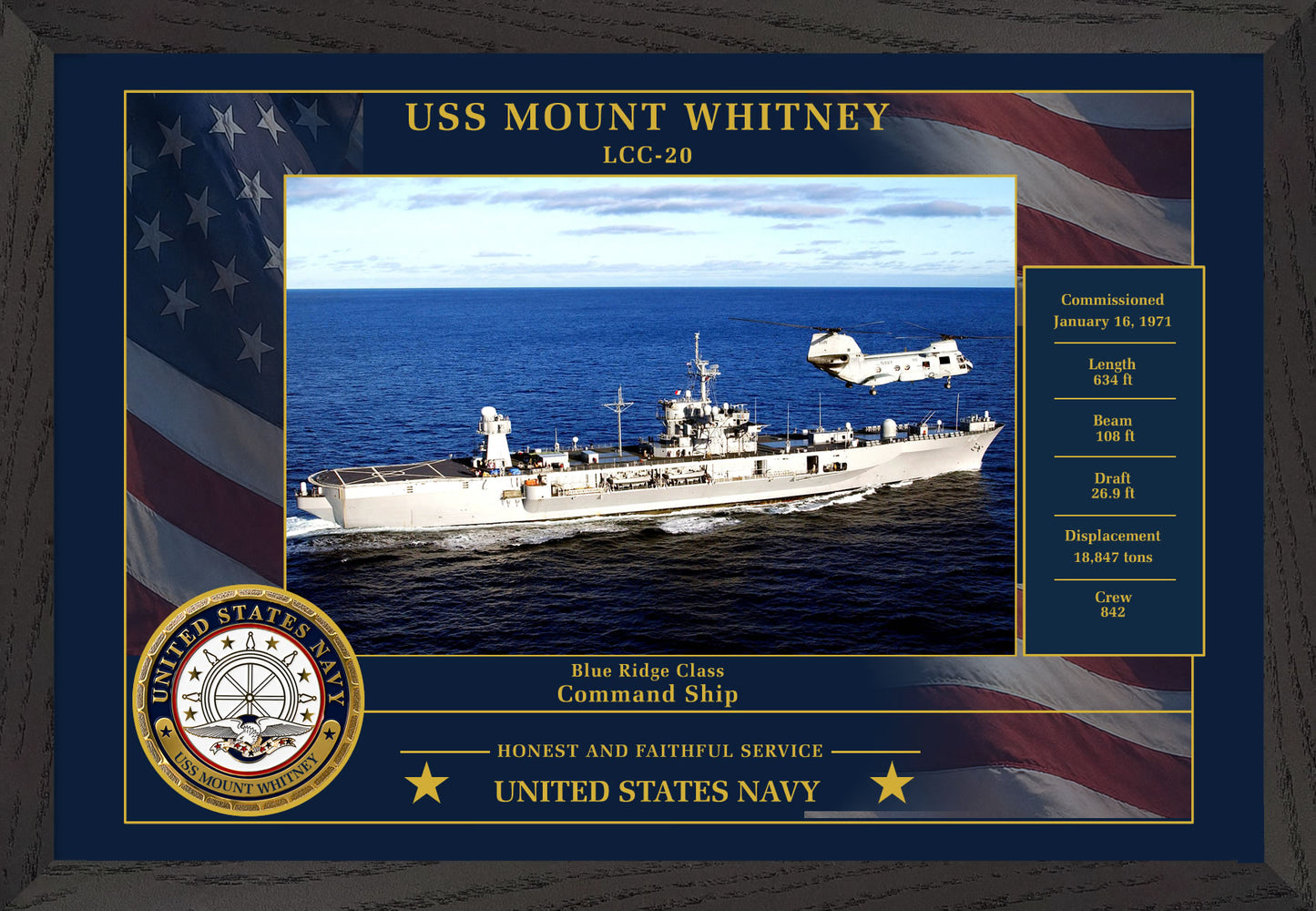 USS Mount Whitney LCC-20 Framed Patriotic Photo