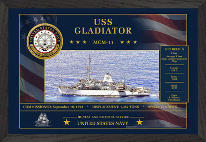 USS Gladiator MCM-11 Framed Patriotic Art
