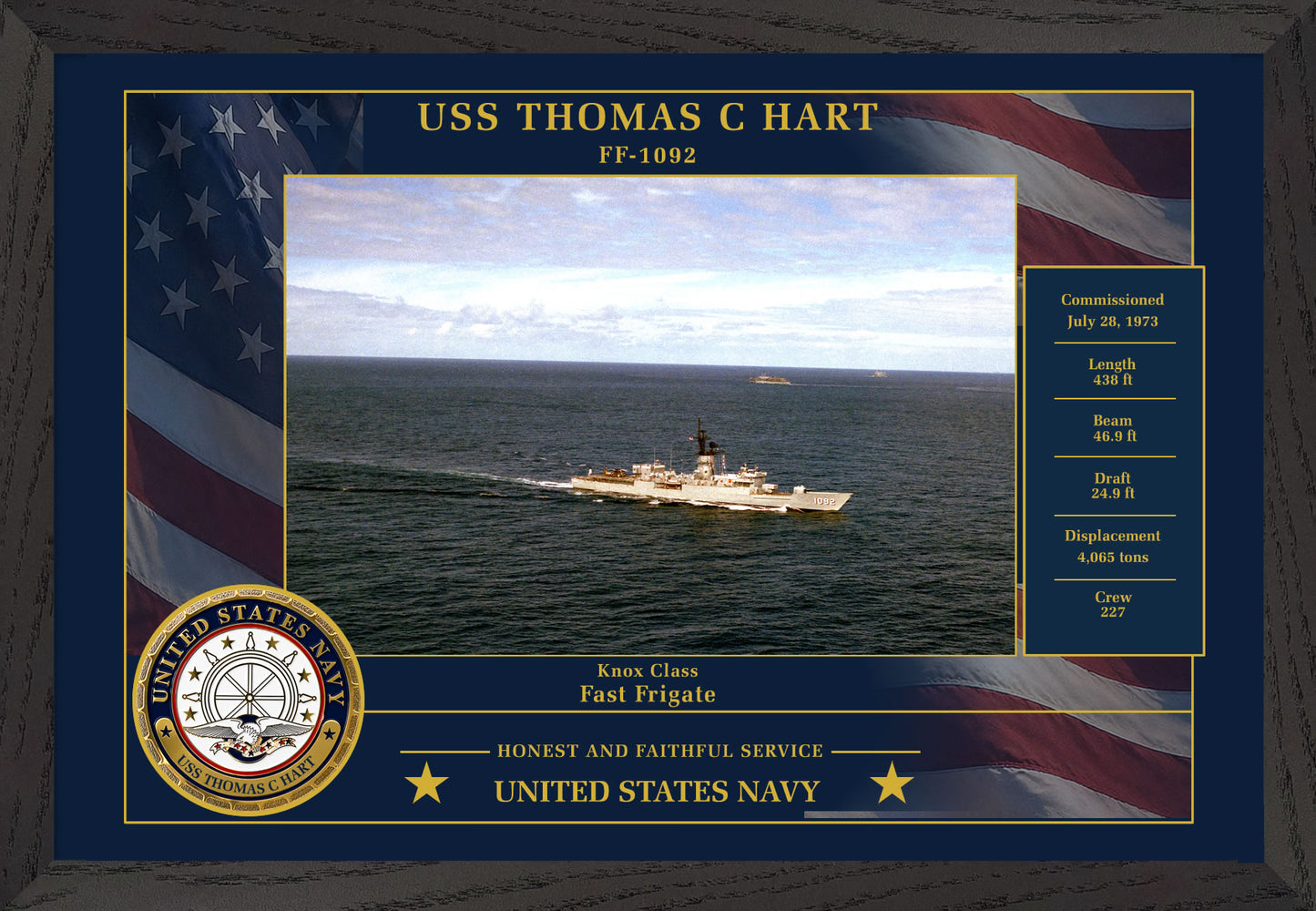 USS Thomas C Hart FF-1092 Framed Patriotic Photo