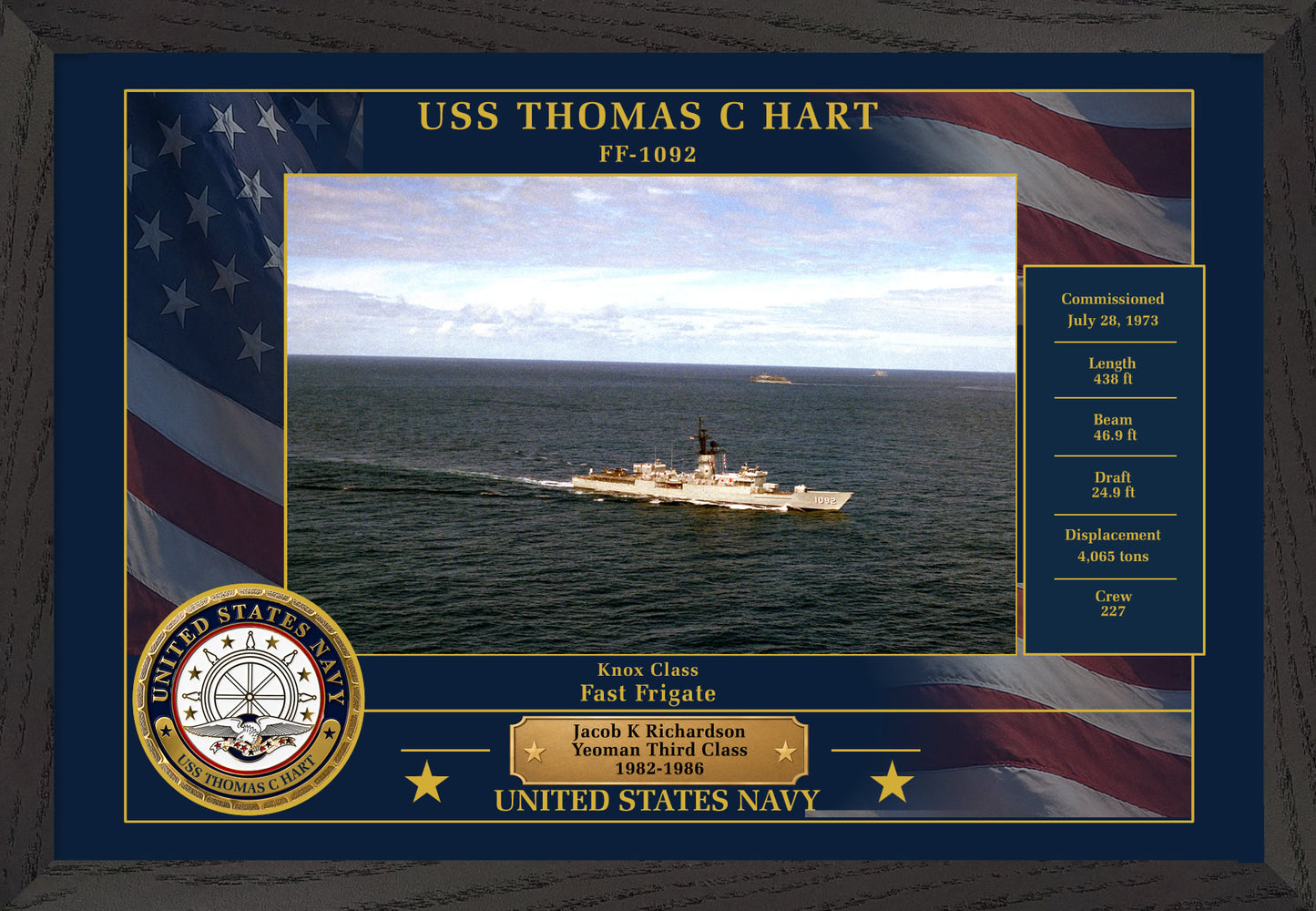 USS Thomas C Hart FF-1092 Framed Patriotic Photo