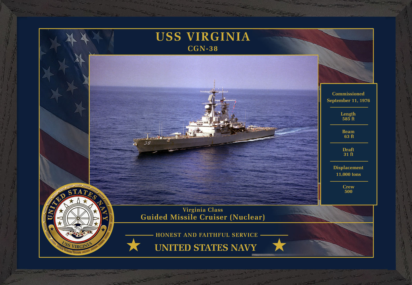 USS Virginia CGN-38 Framed Patriotic Photo