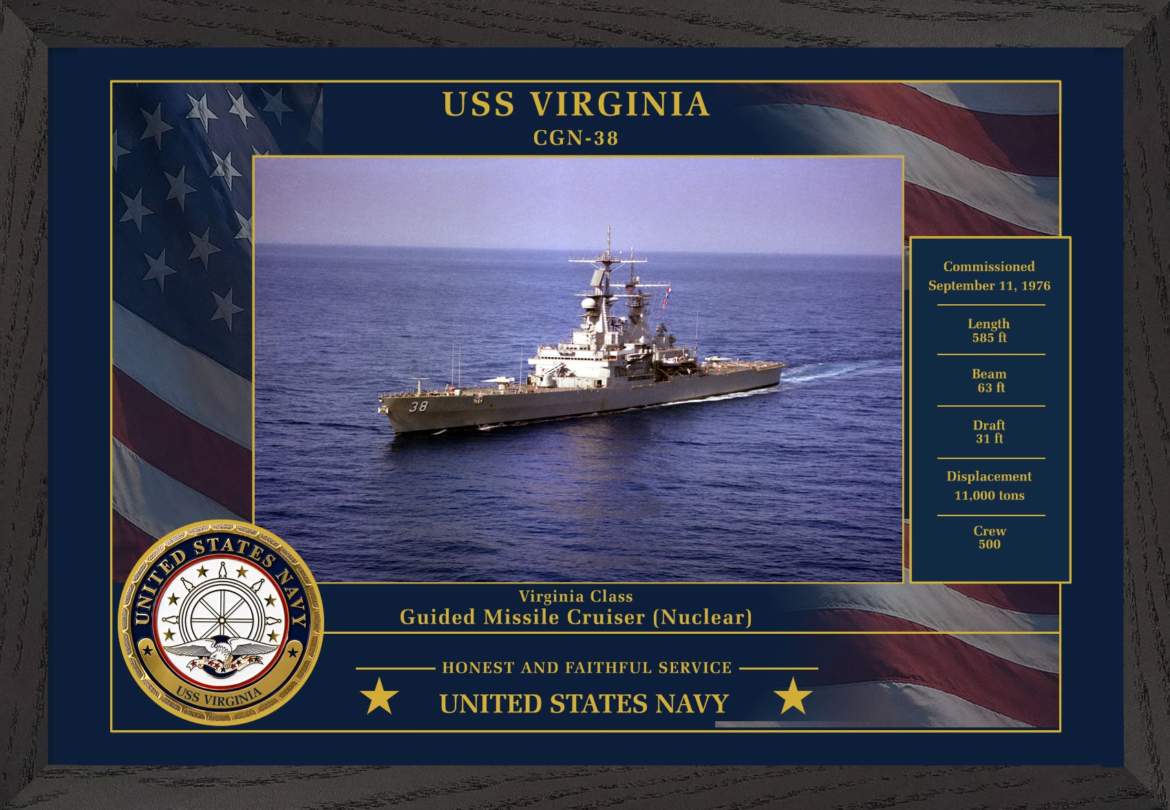 USS Virginia CGN-38 Framed Patriotic Photo