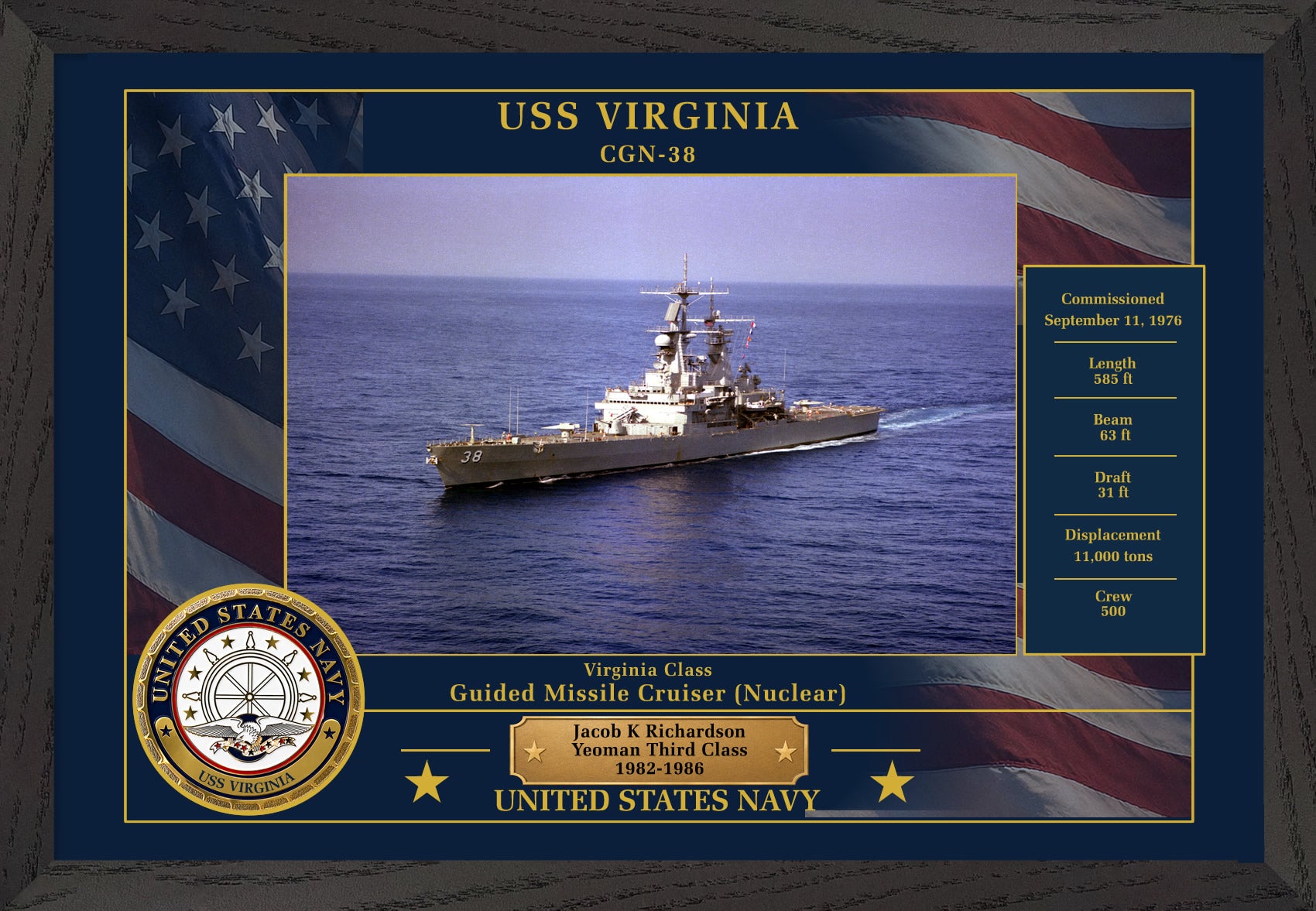 USS Virginia CGN-38 Framed Patriotic Photo