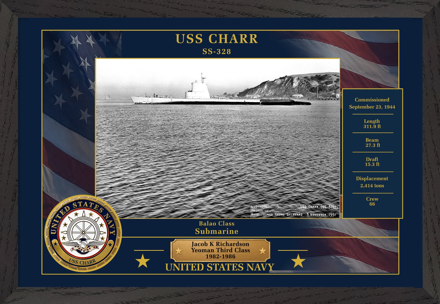 USS Charr SS-328 Framed Patriotic Photo