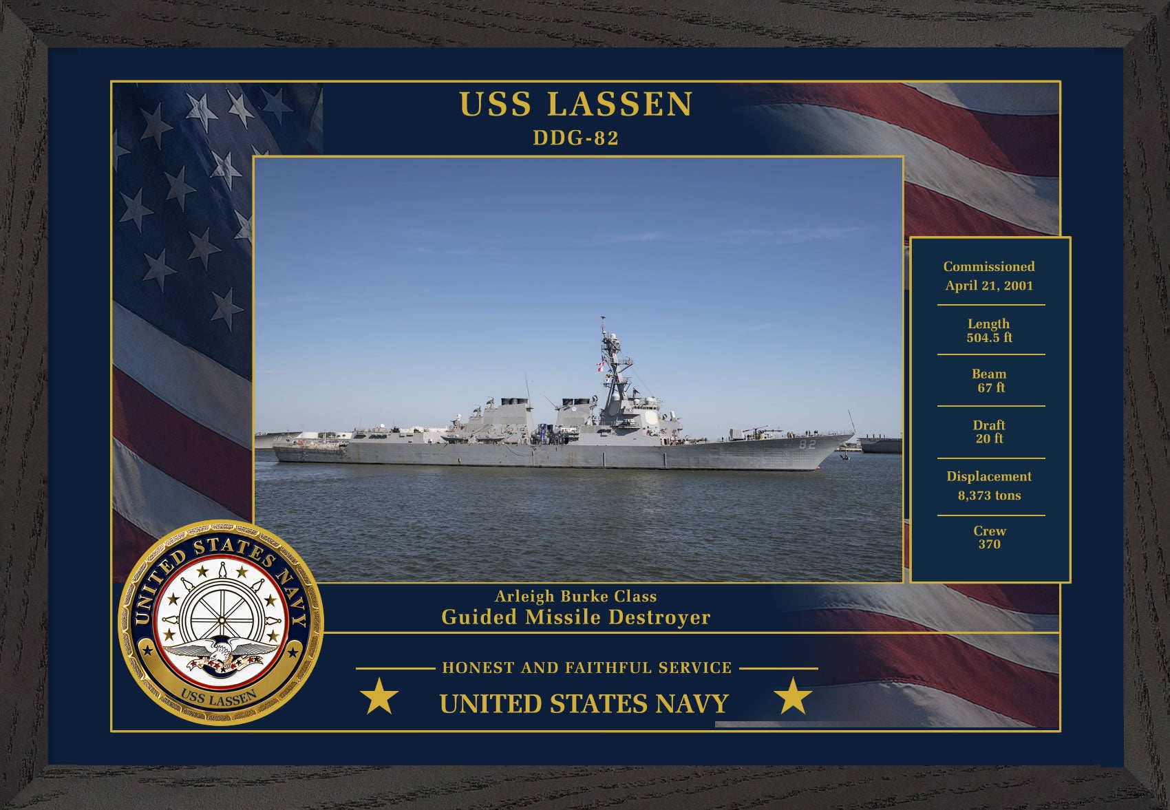 USS Lassen DDG-82 Framed Patriotic Photo