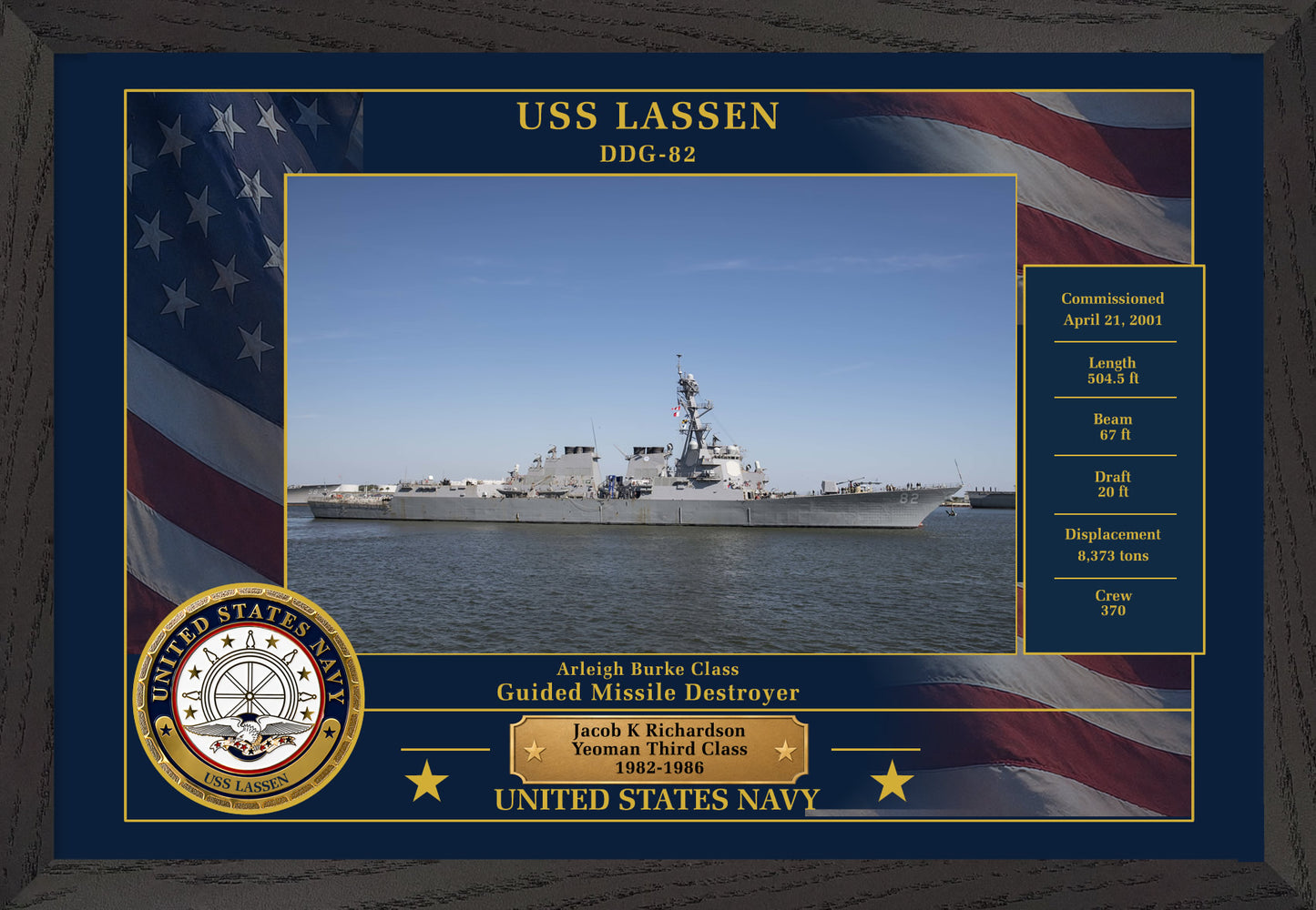 USS Lassen DDG-82 Framed Patriotic Photo