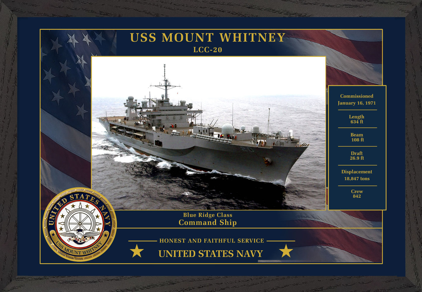 USS Mount Whitney LCC-20 Framed Patriotic Photo