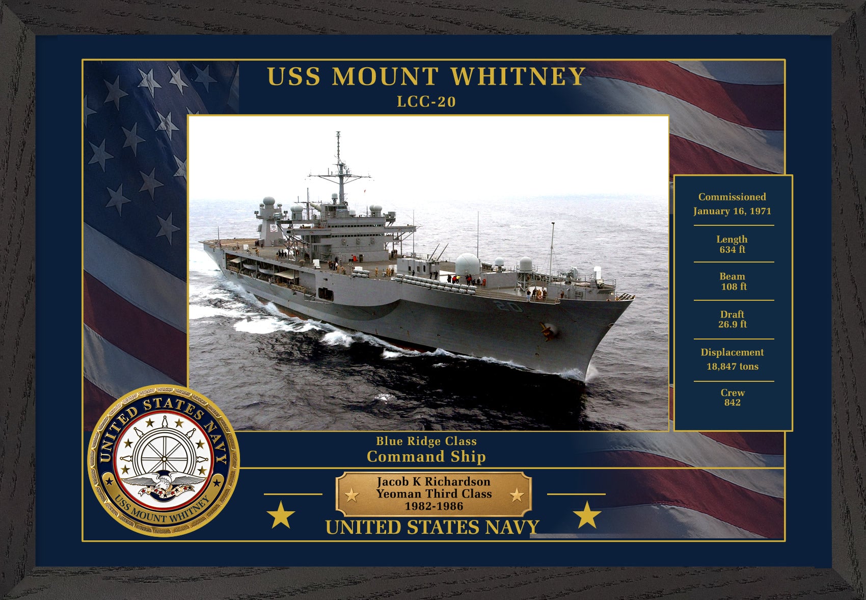 USS Mount Whitney LCC-20 Framed Patriotic Photo